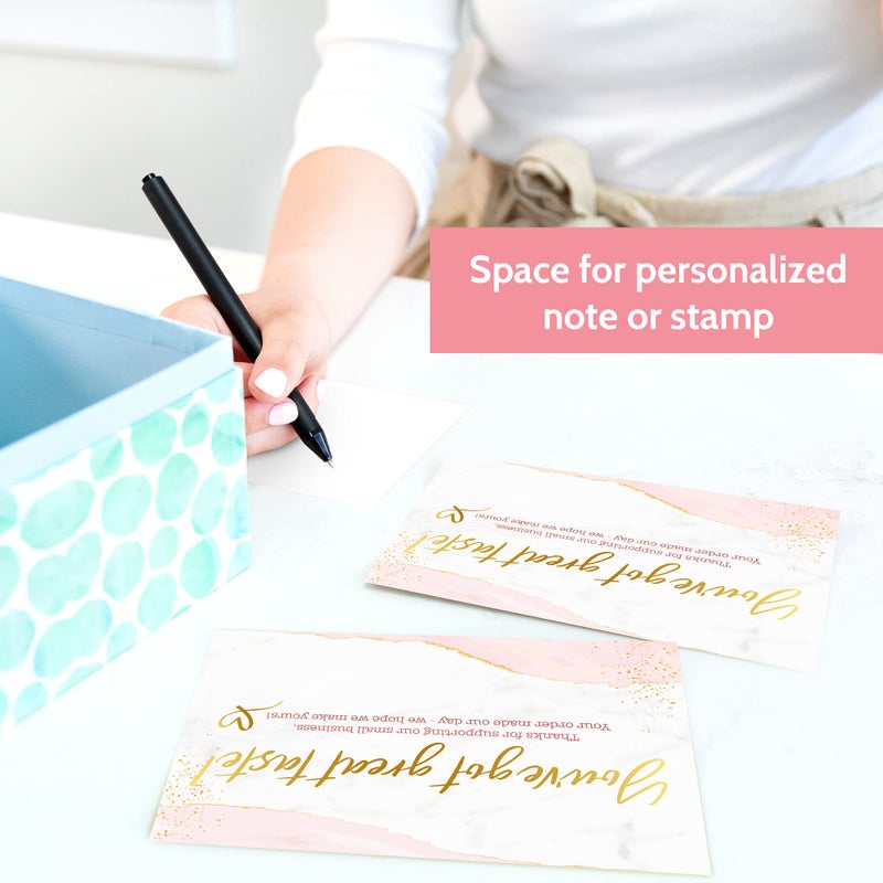 T MARIE 50 Large Gold Foil 4x6 Thank You Postcards Small Business Supplies for Boutique Shops - Gold and Pink Thank You For Your Order and Thanks For Supporting My Small Business Cards - Image 4